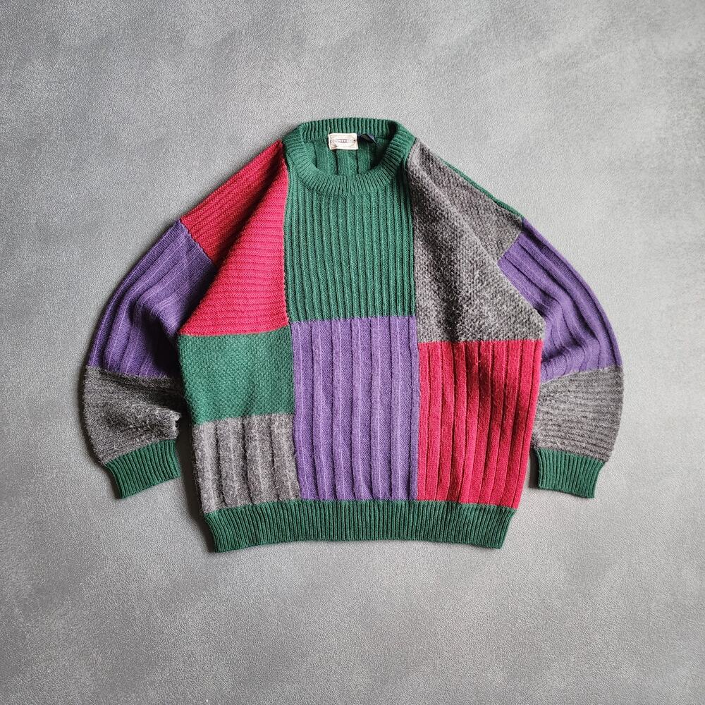 Vintage 90's County Seat Acrylic Wool Blend Knit Abstract Sweater Large